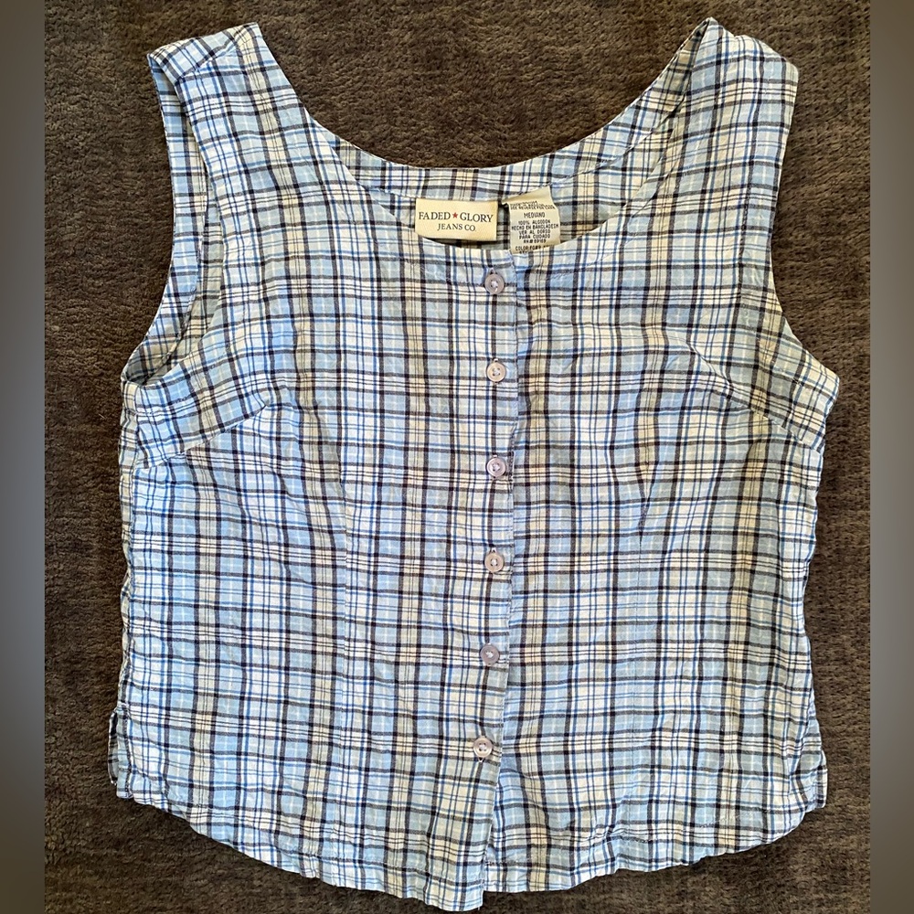 Faded Glory Women's Light Blue Checkered Tank Top